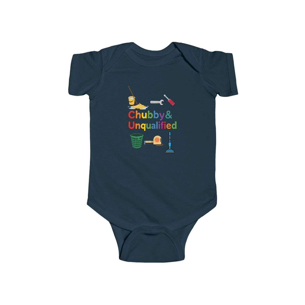 Funny "Chubby & Unqualified" with Colorful Graphics Onesie