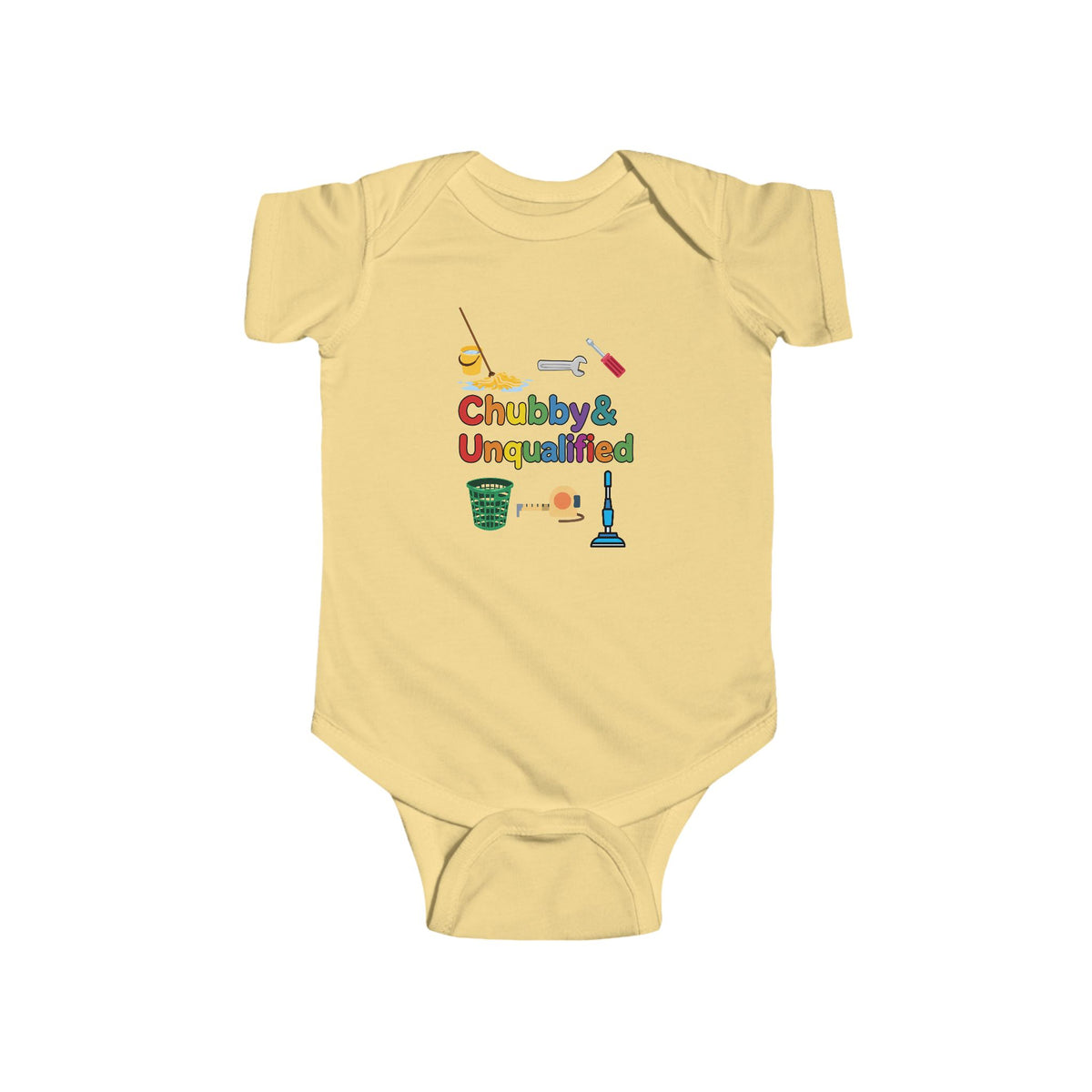 Funny "Chubby & Unqualified" with Colorful Graphics Onesie