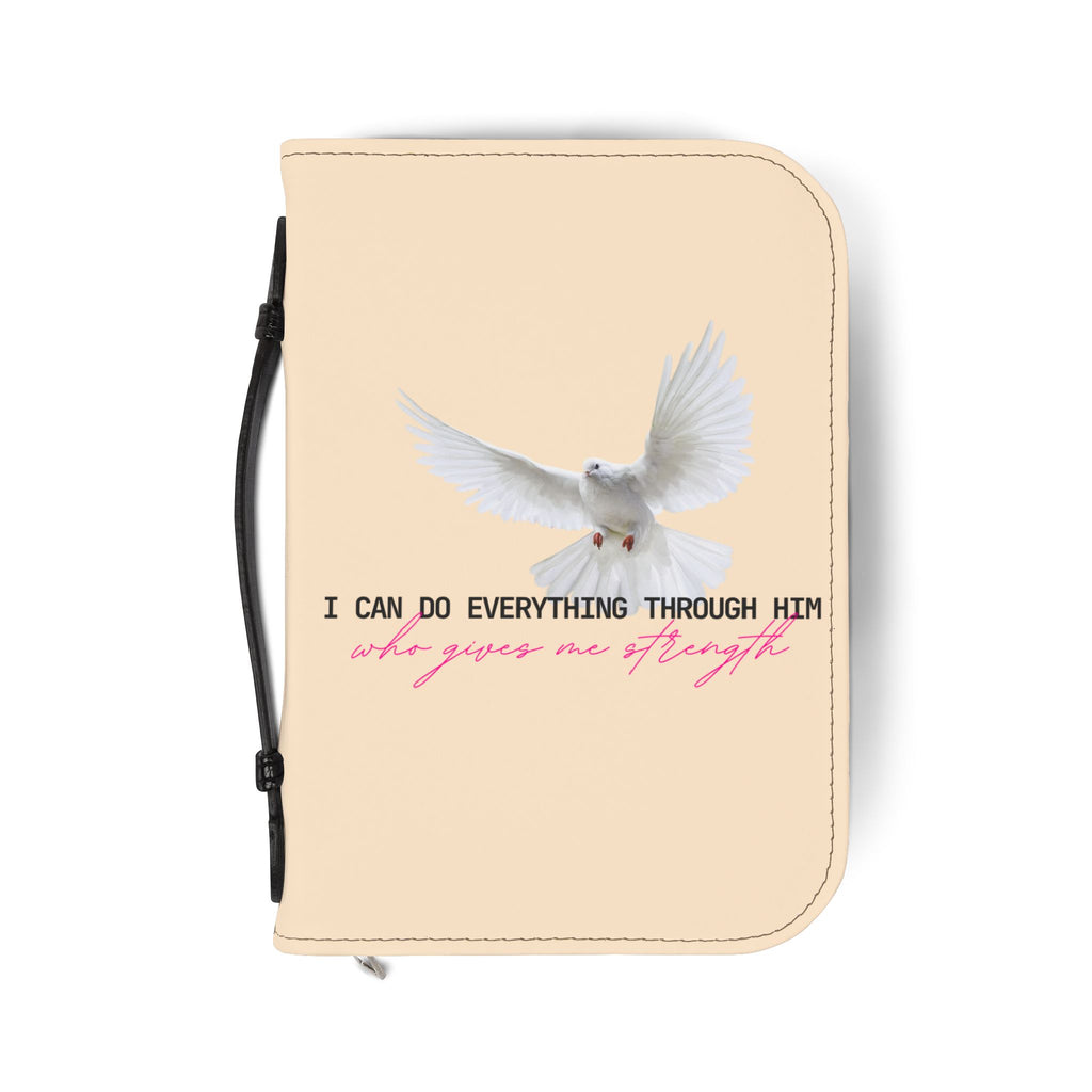 Bible Cover | Zippered Leatherette White Dove with Scripture "I Can Do All Things"