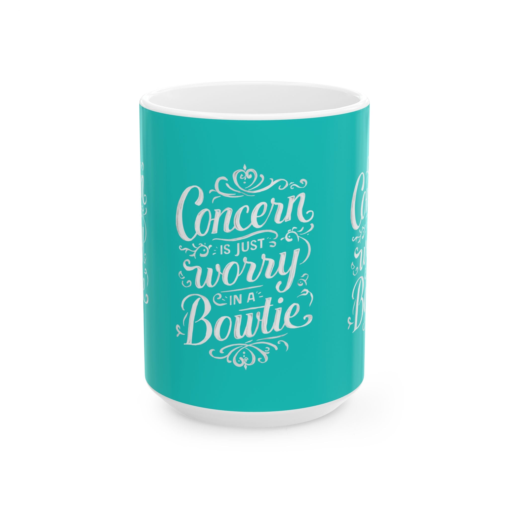 Coffee Mug | Teal Ceramic Mug 'Concern is Just Worry in a Bowtie'