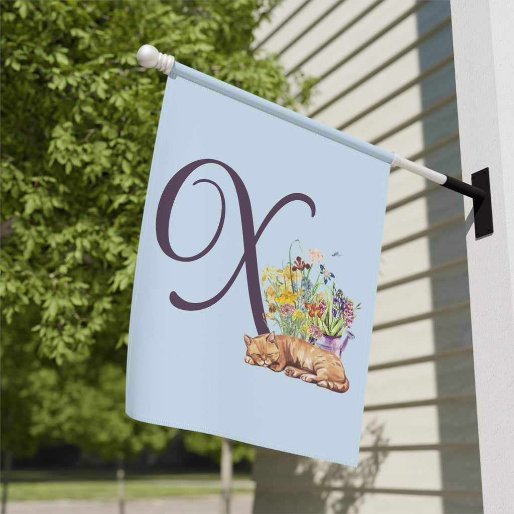 Home & Garden Banner | 'X' Monogram Flower Garden & Sleeping Cat Flag