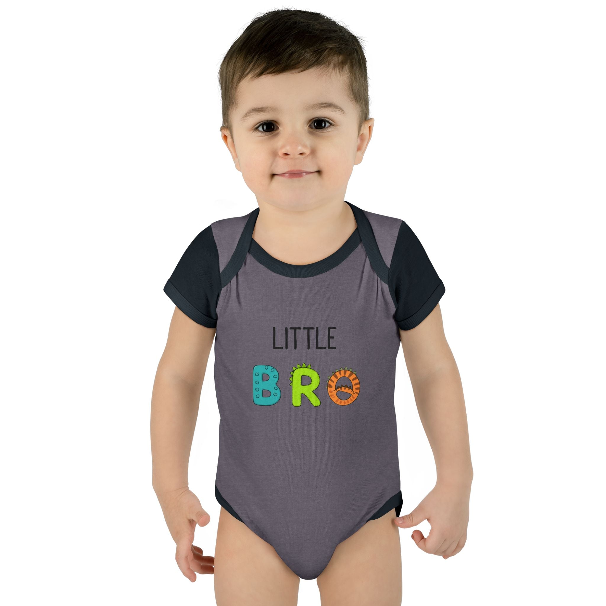Baby Bodysuit | 'Little Bro' Sibling Infant Onesie with Colorful Dino Letters