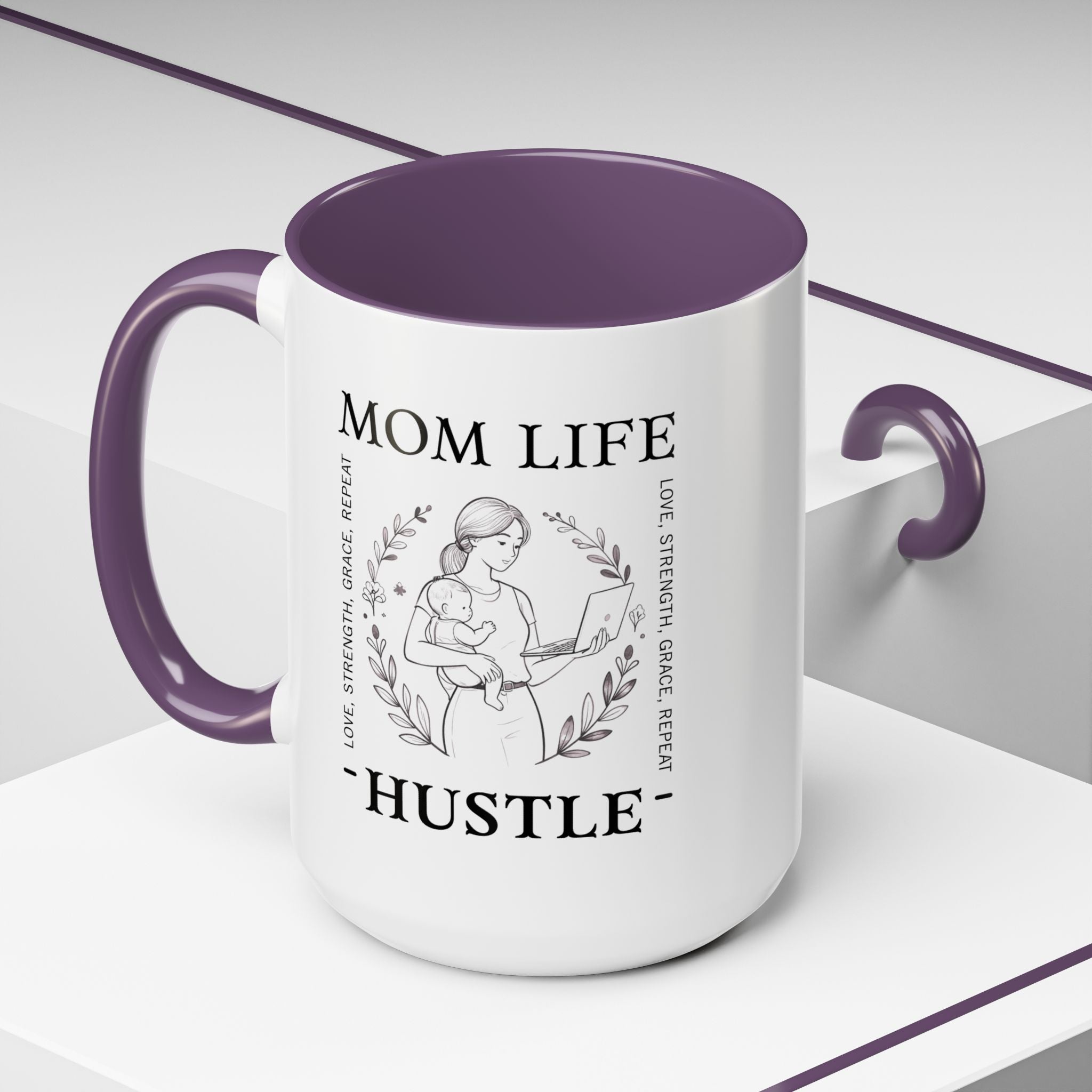 Mom Life Hustle Coffee Mug | Mom Life Accent Ceramic Mug 11/15oz
