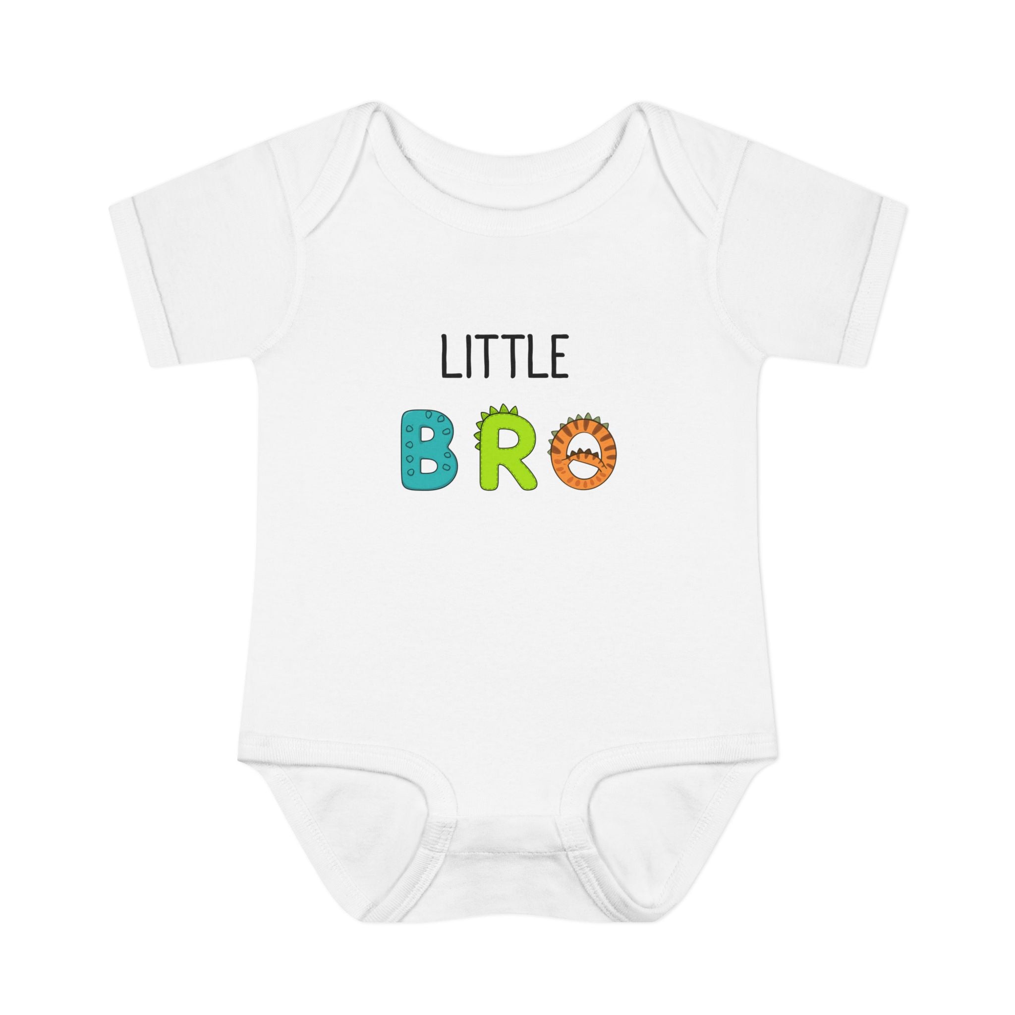 Baby Bodysuit | 'Little Bro' Sibling Infant Onesie with Colorful Dino Letters