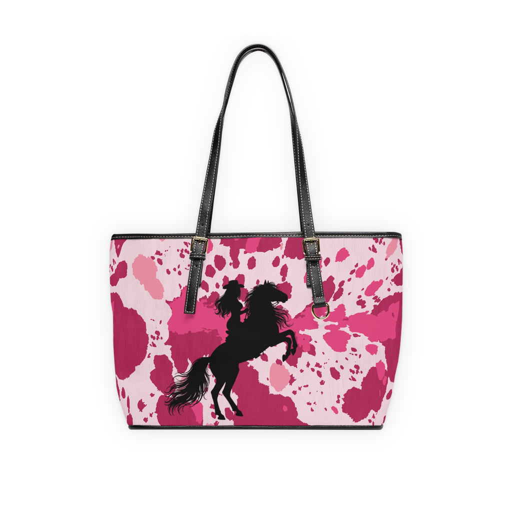 Handbag | Pink Cowhide Print with Woman on Horse Silhouette