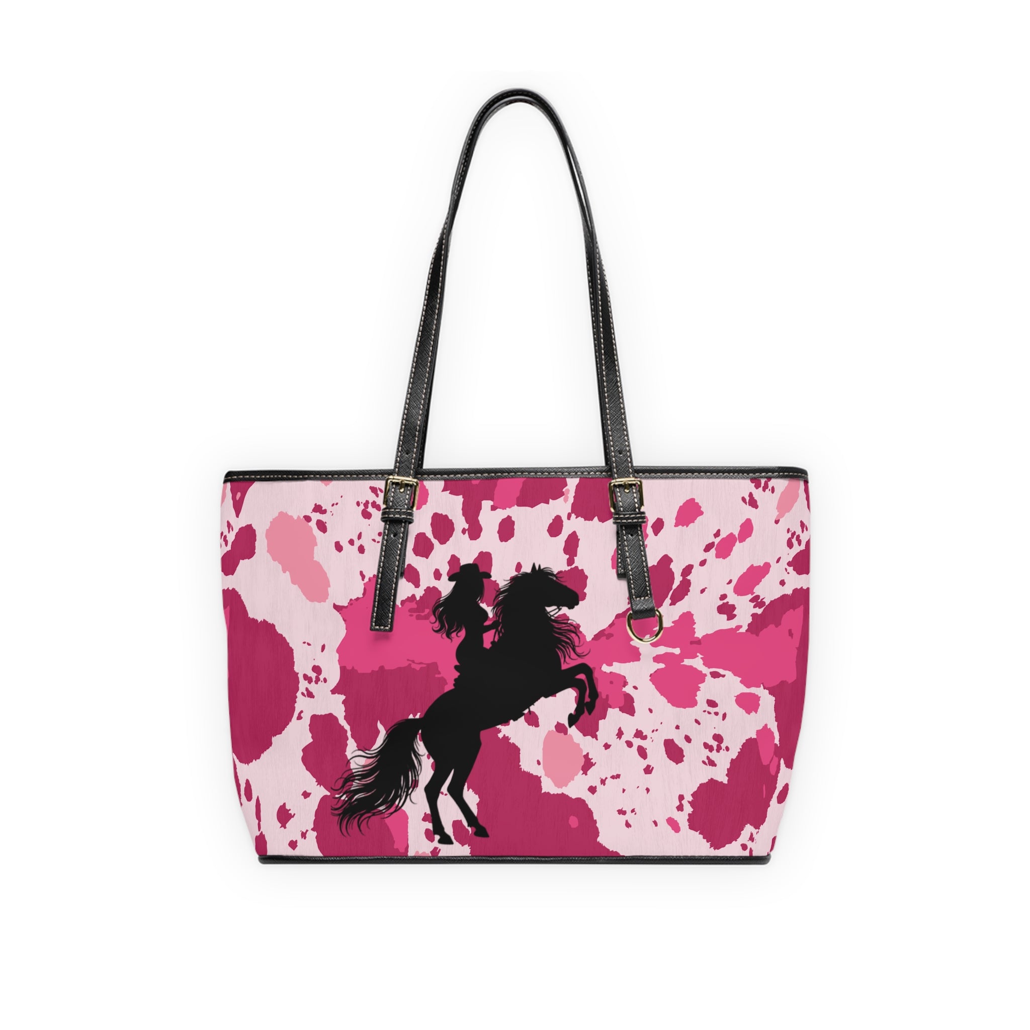 Handbag | Pink Cowhide Print with Woman on Horse Silhouette