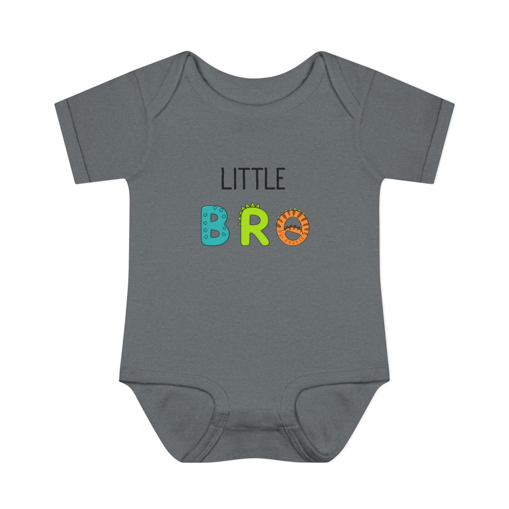Baby Bodysuit | 'Little Bro' Sibling Infant Onesie with Colorful Dino Letters