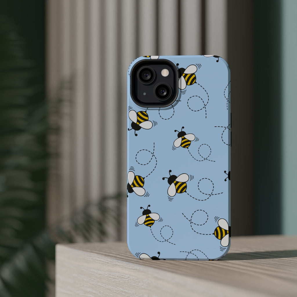 Phone Case | Sky Blue Bee Pattern Magnetic Impact-Resistant Phone Case