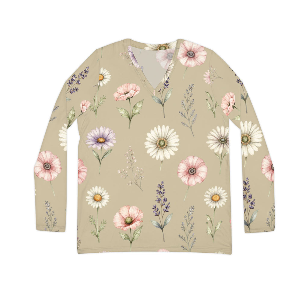 Pastel Wildflower V-Neck Long Sleeve Shirt