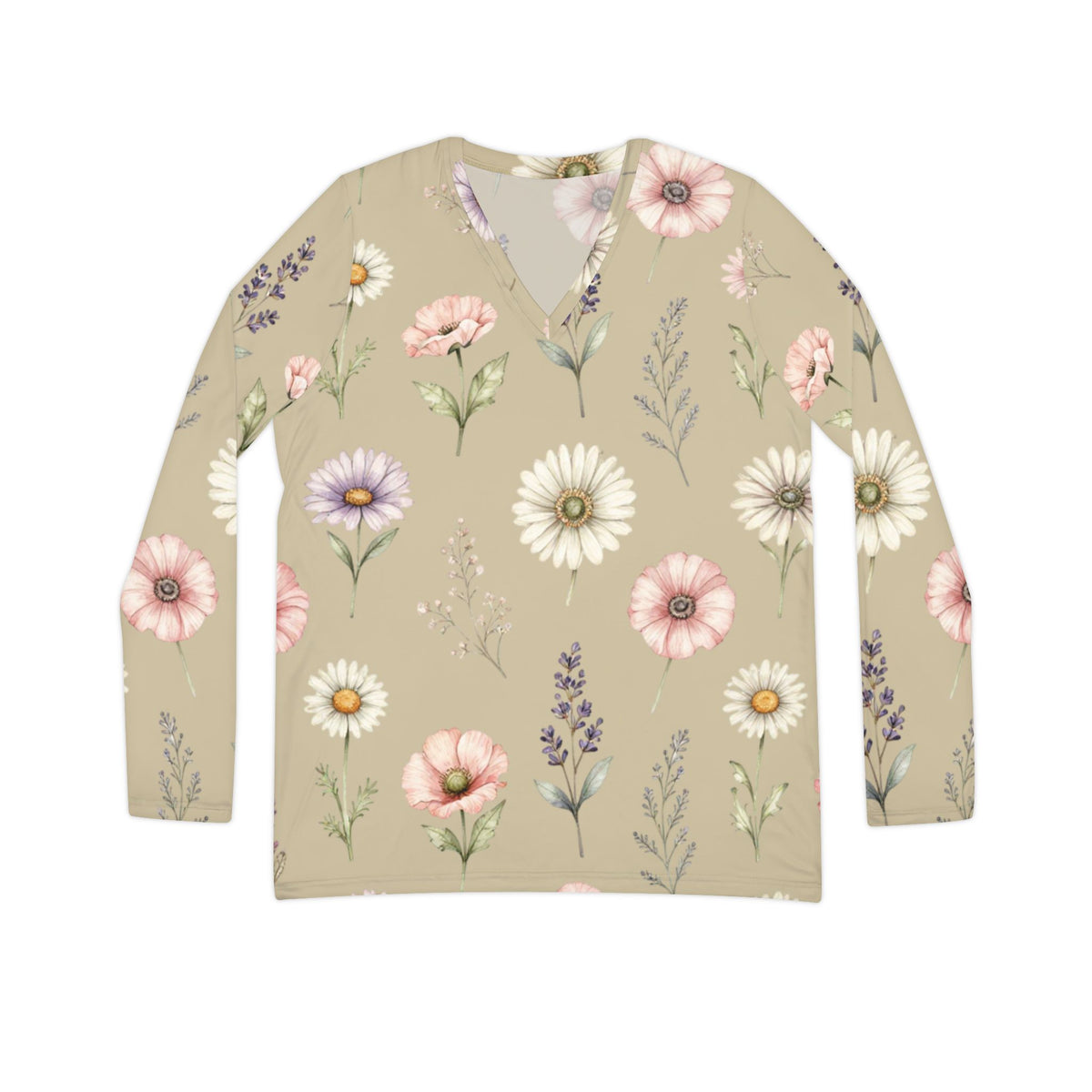 Pastel Wildflower V-Neck Long Sleeve Shirt