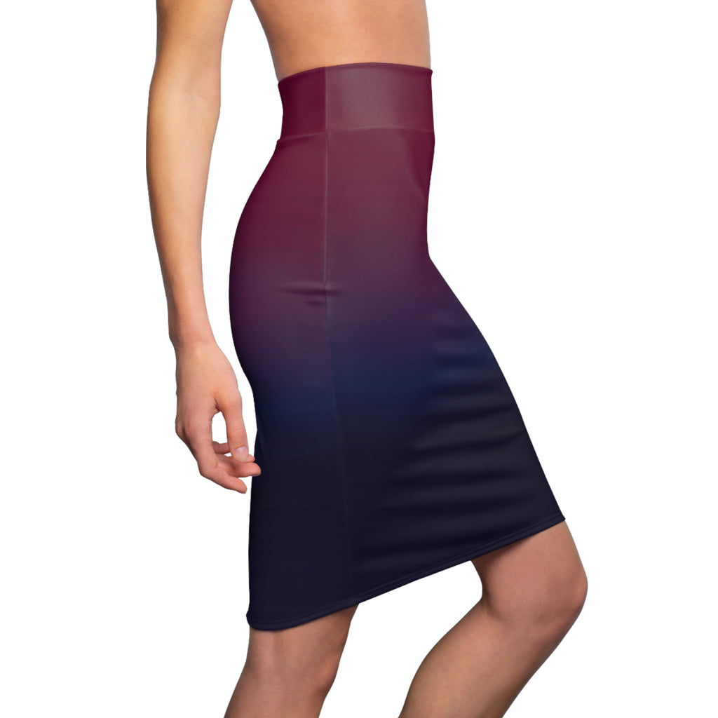 Women's Pencil Skirt | Burgundy to Navy Gradient Ombre Bodycon
