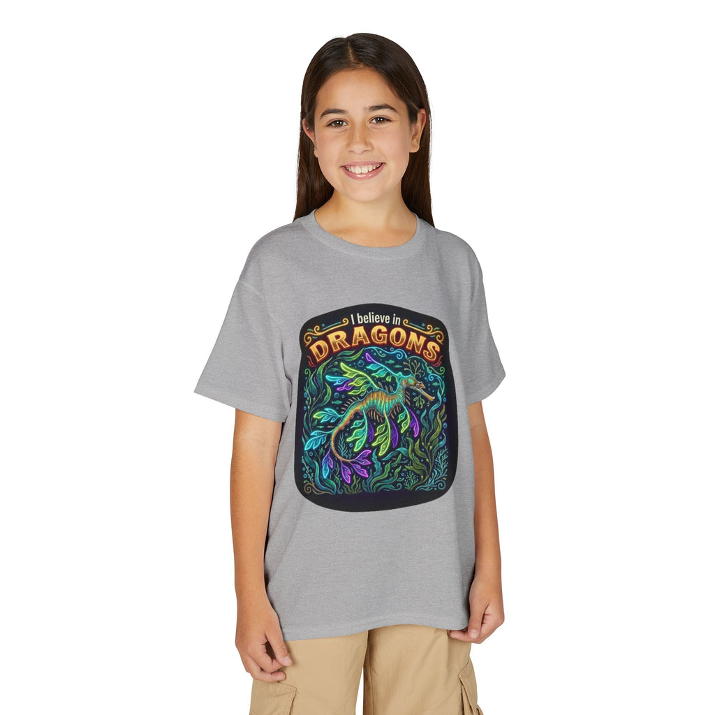 T-Shirt | 'I Believe in Dragons' Colorful Dragon Graphic Youth Tee