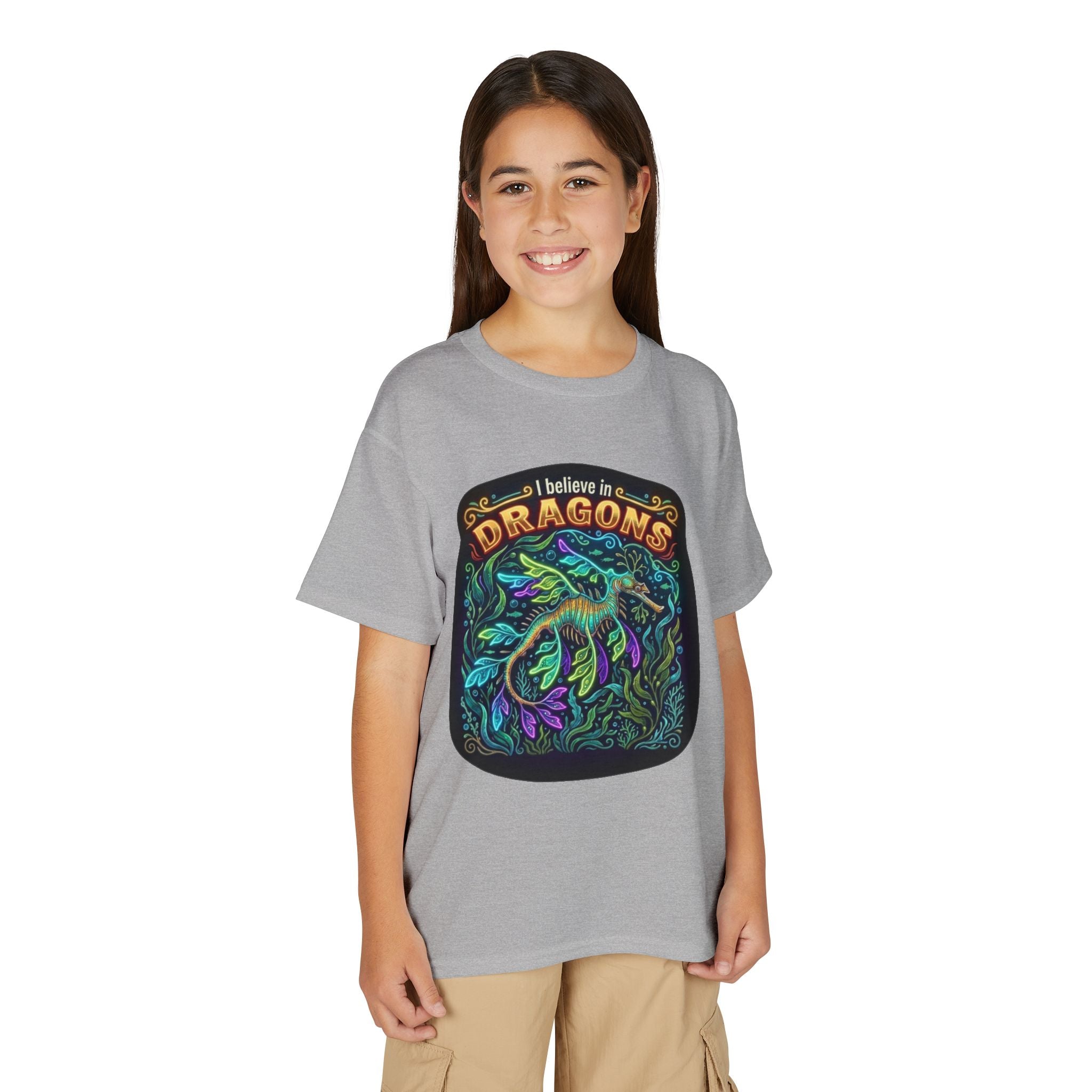 T-Shirt | 'I Believe in Dragons' Colorful Dragon Graphic Youth Tee
