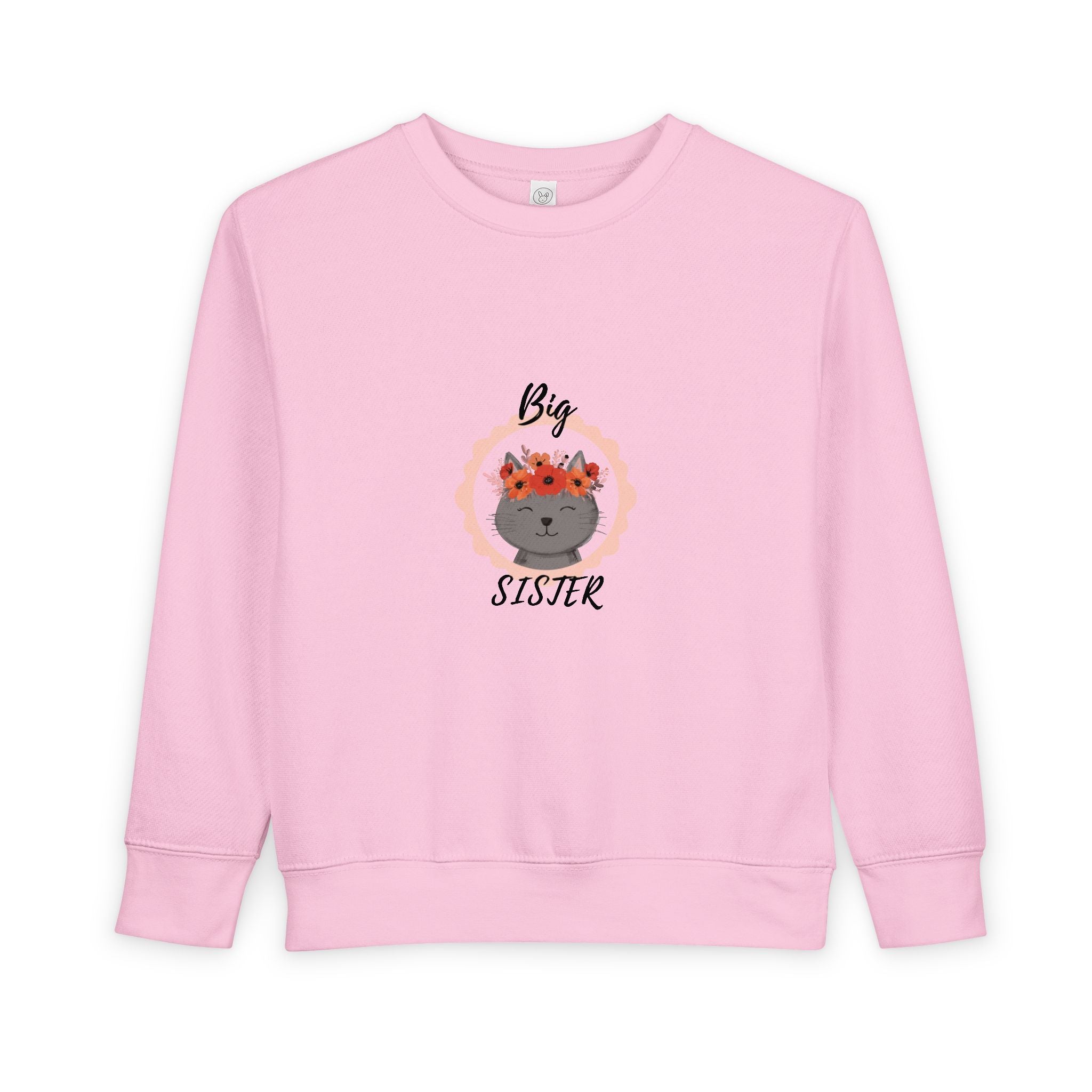 Sweatshirt | Gray Cat with Flower Crown "Big Sister" Toddler Sweatshirt