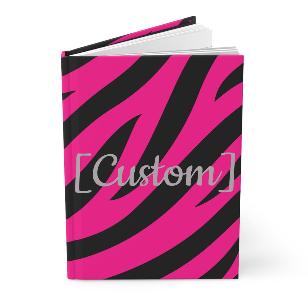 Journal | Custom Name Matte Pink Zebra Hardcover Notebook