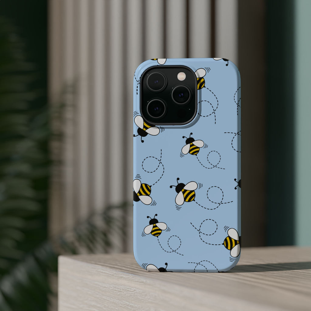 Phone Case | Sky Blue Bee Pattern Magnetic Impact-Resistant Phone Case