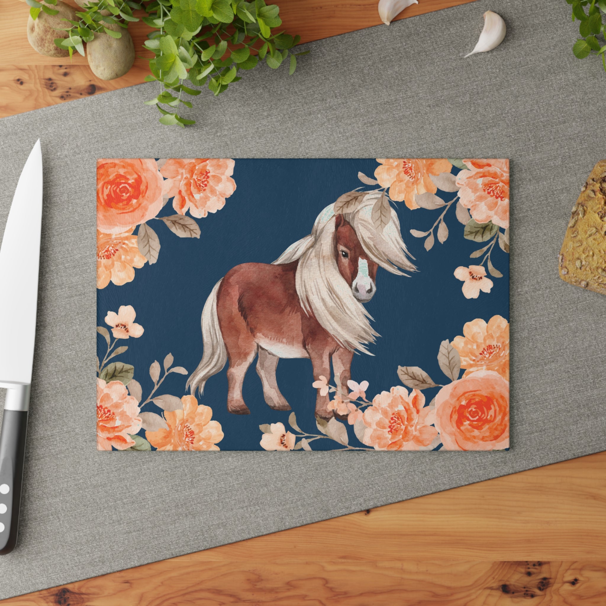 Glass Cutting Board | Floral Pony Kitchen Chopping Board