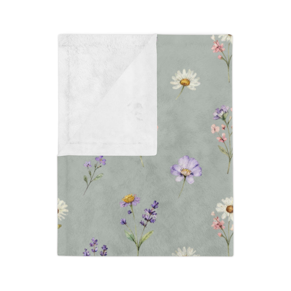 Pastel Wildflowers on Muted Olive Velveteen Throw