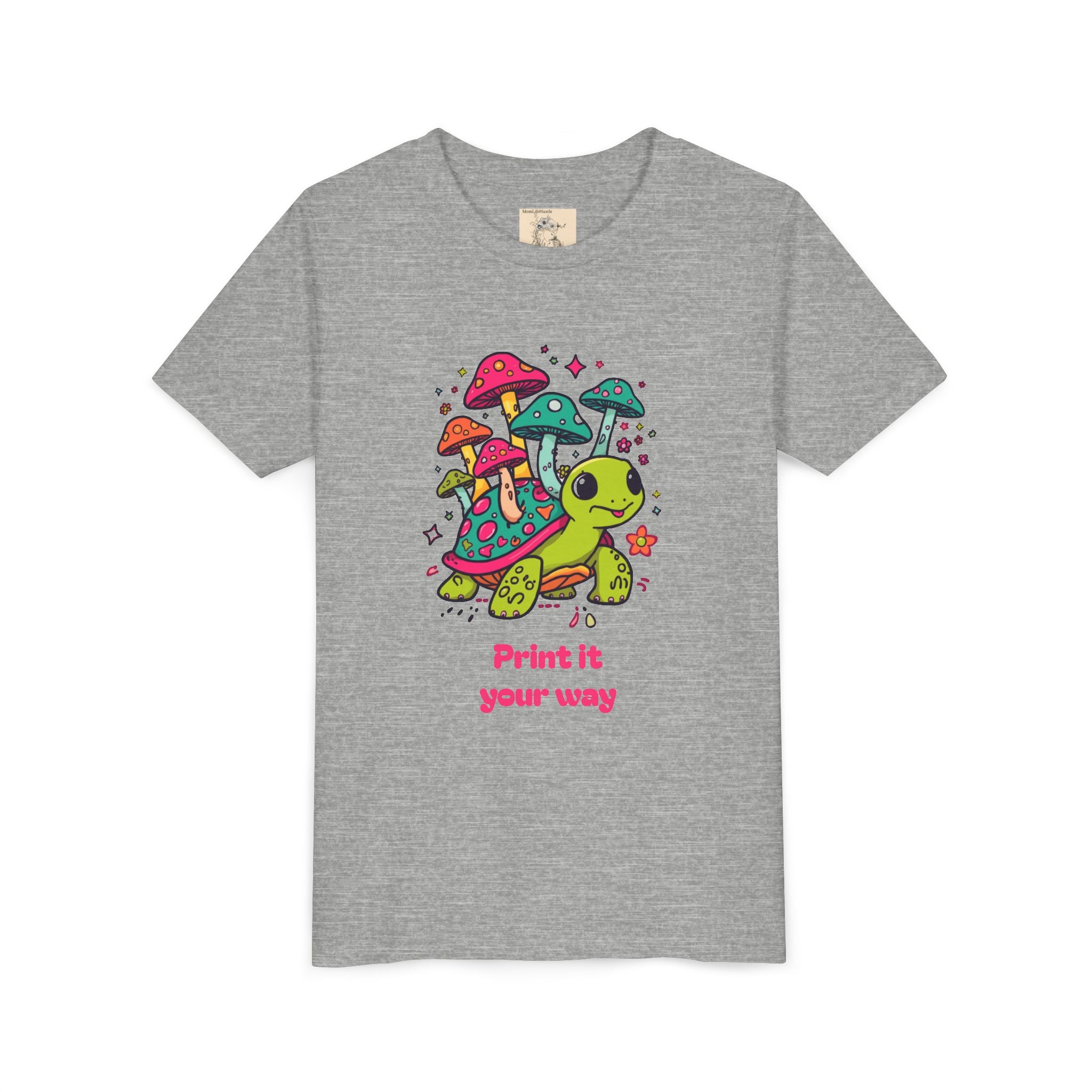 T-Shirt | Cute Turtle & Mushrooms Graphic Youth Tee – 'Print it your way'