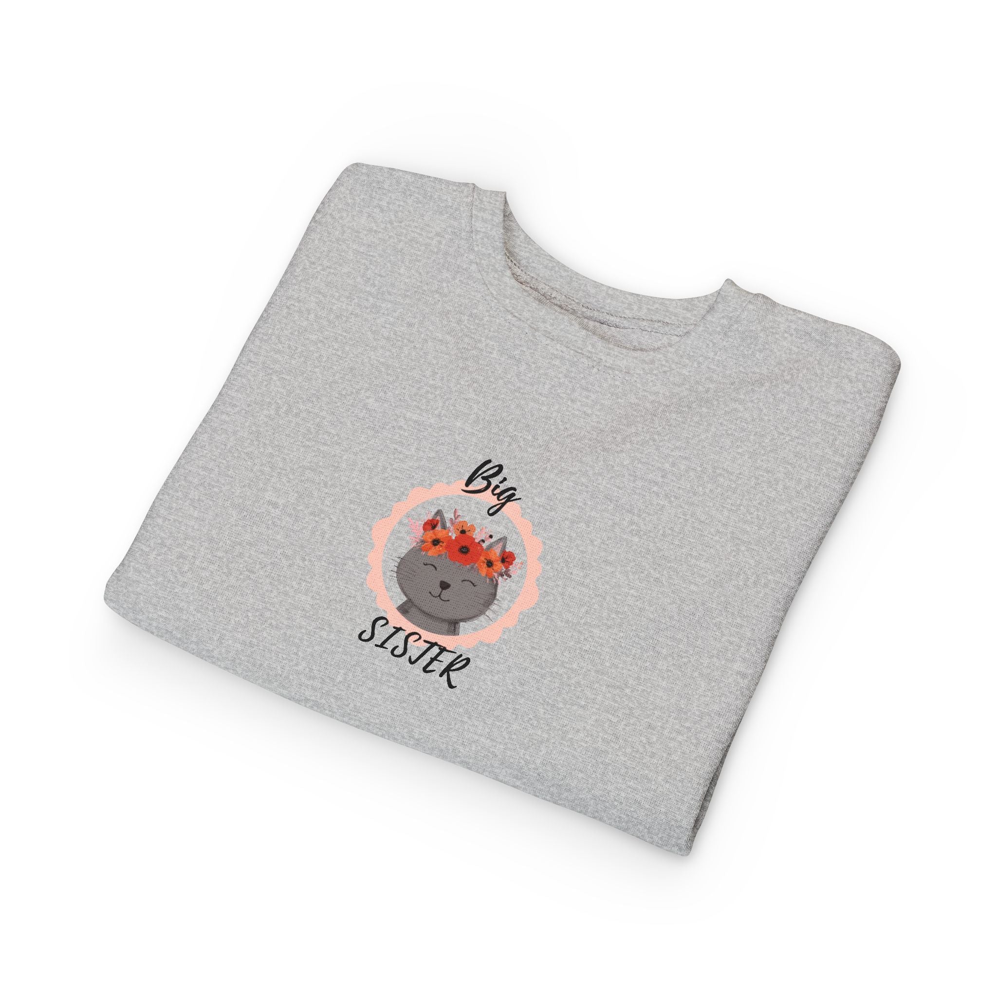 Sweatshirt | Gray Cat with Flower Crown "Big Sister" Toddler Sweatshirt