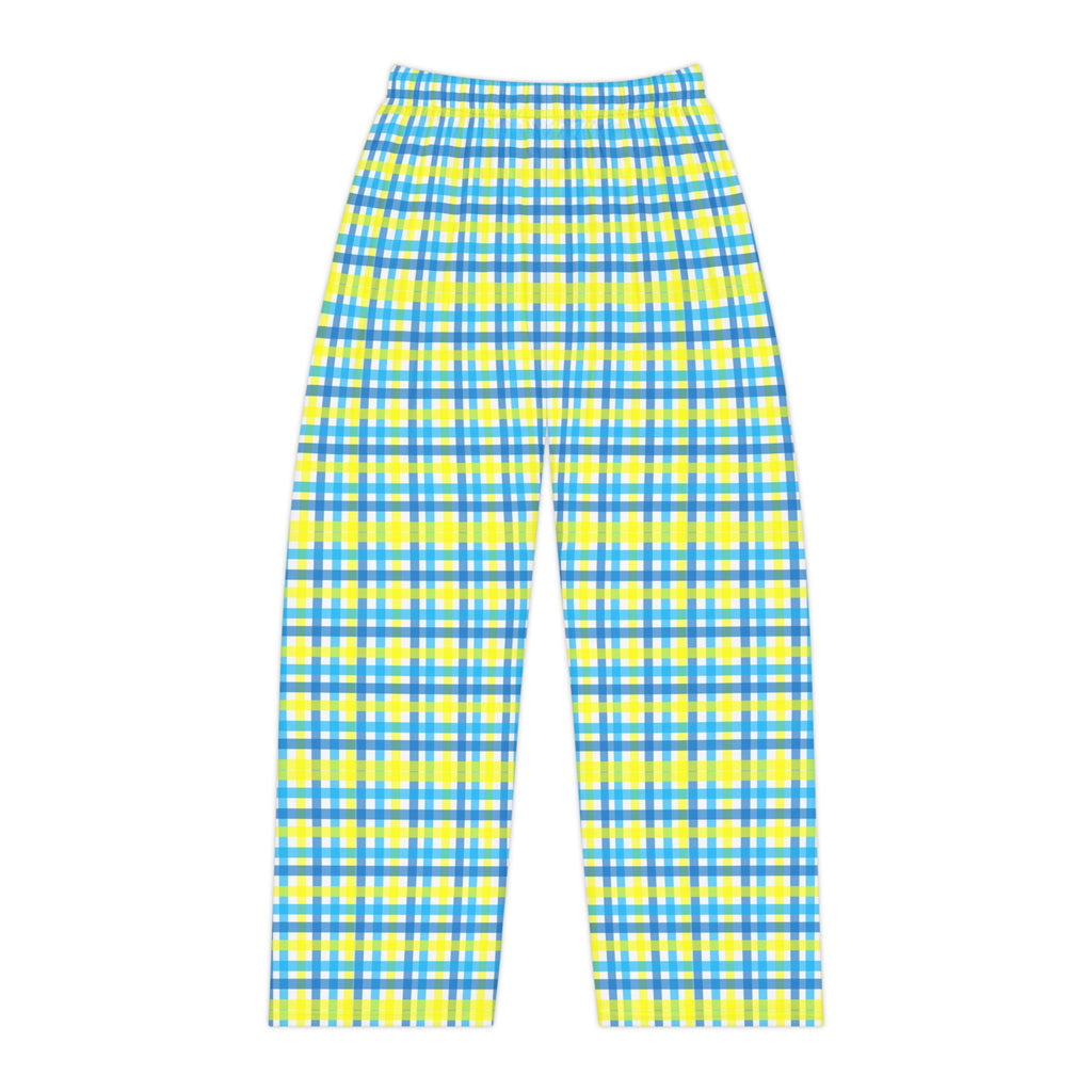 Pajama Pants | Blue & Yellow Cozy Women's Plaid Lounge Pants