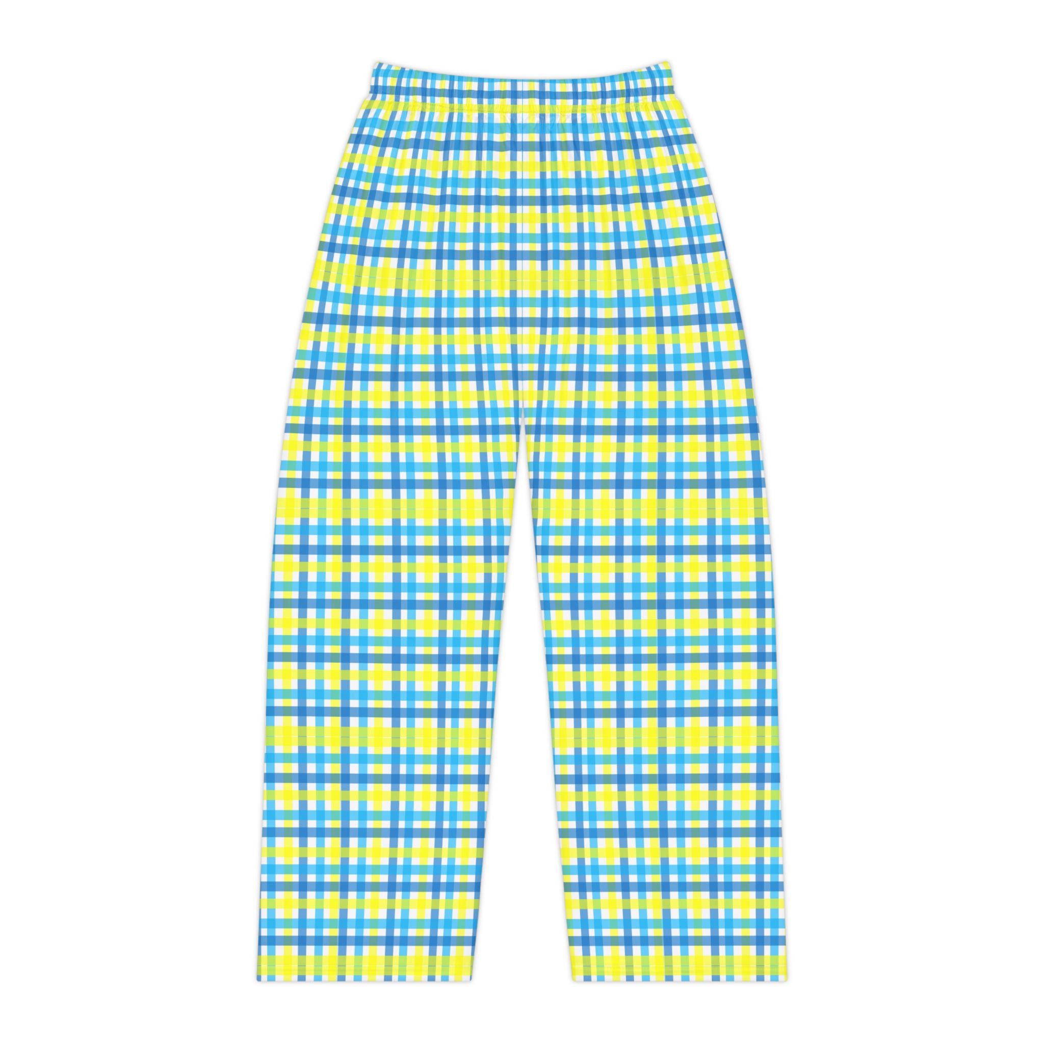 Pajama Pants | Blue & Yellow Cozy Women's Plaid Lounge Pants