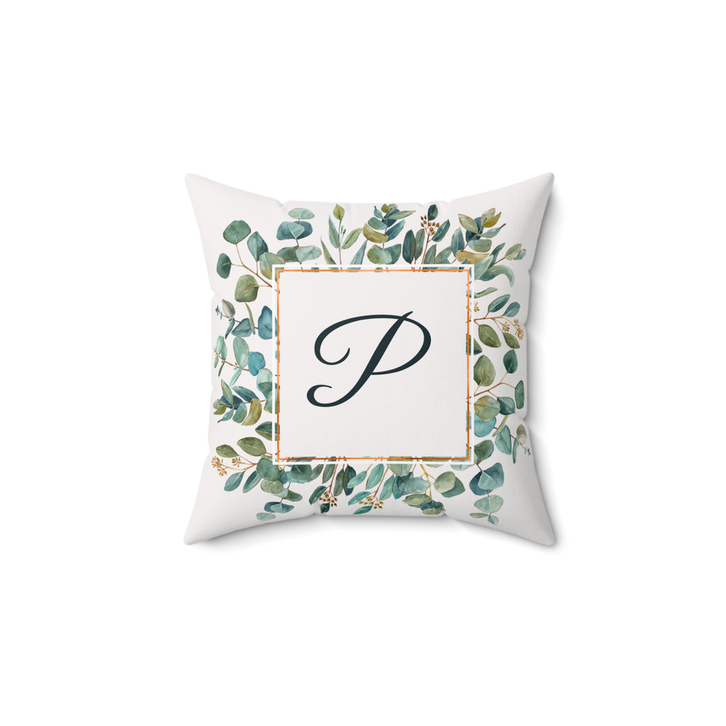 Throw Pillow | Customizable Monogram Botanical Wreath Square Pillow