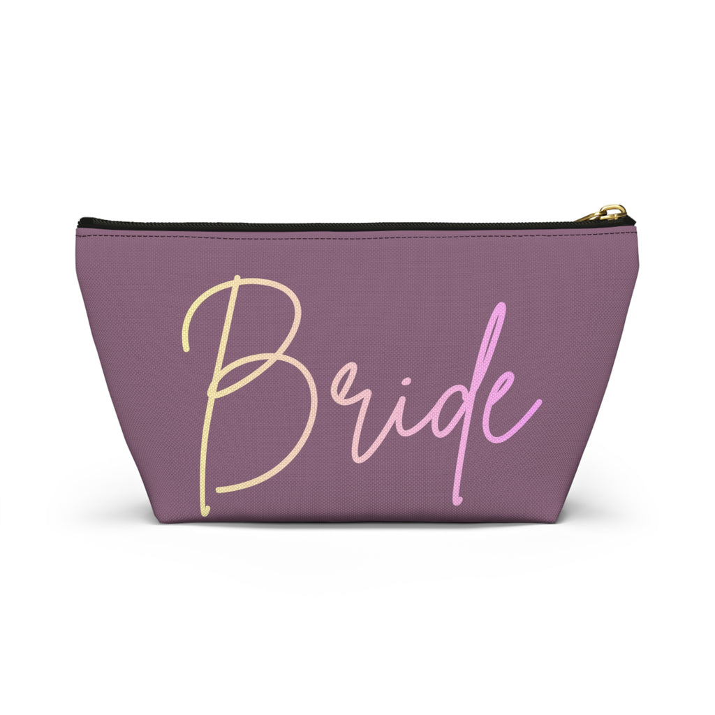T Bottom Accessory Pouch | 'Bride' Script Muted Mauve and Pastel Cosmetic Bag