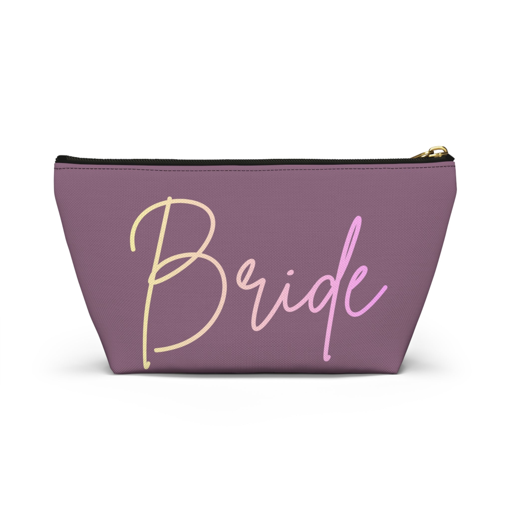 T Bottom Accessory Pouch | 'Bride' Script Muted Mauve and Pastel Cosmetic Bag