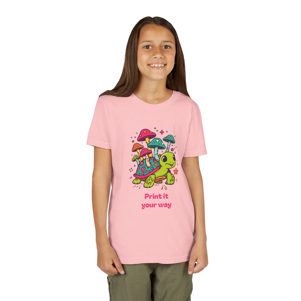T-Shirt | Cute Turtle & Mushrooms Graphic Youth Tee – 'Print it your way'