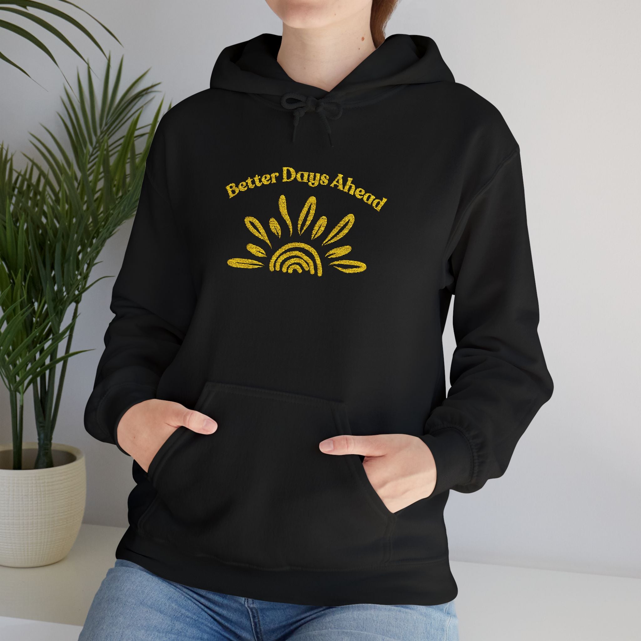 Hoodie | ‘Better Days Ahead’ Above a Sunrise  Embroidered Graphic