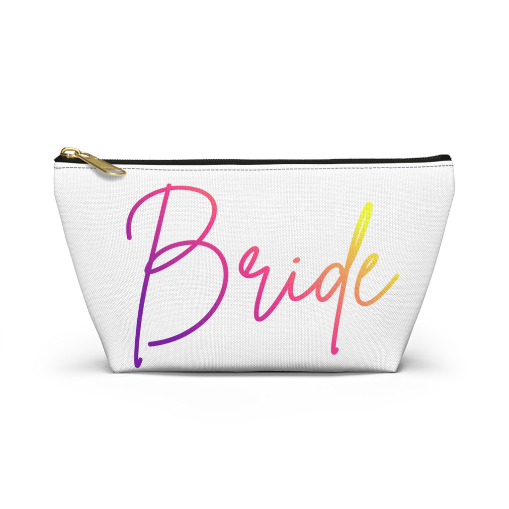 T Bottom Accessory Pouch | 'Bride' Script in Rainbow Colors Cosmetic Bag