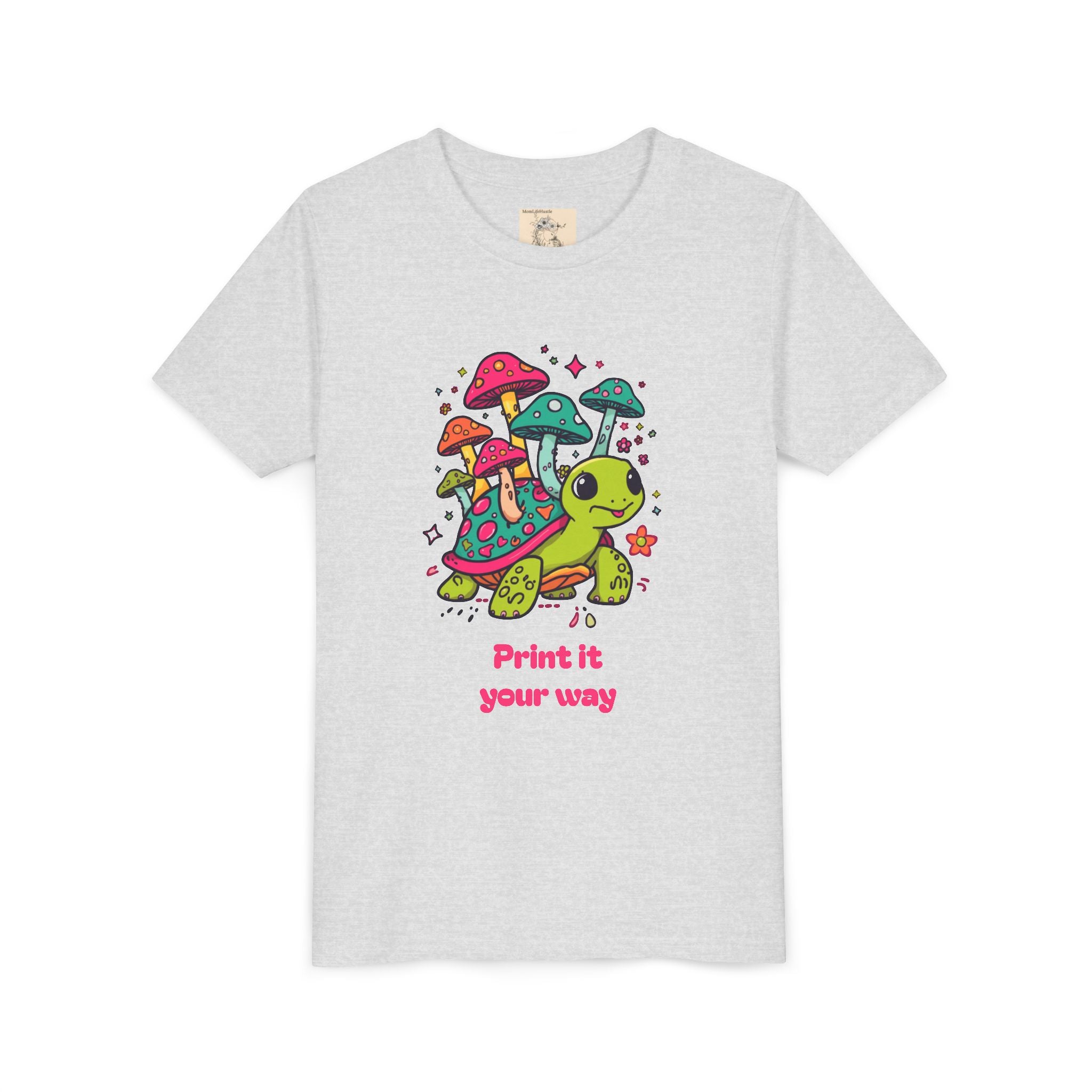T-Shirt | Cute Turtle & Mushrooms Graphic Youth Tee – 'Print it your way'