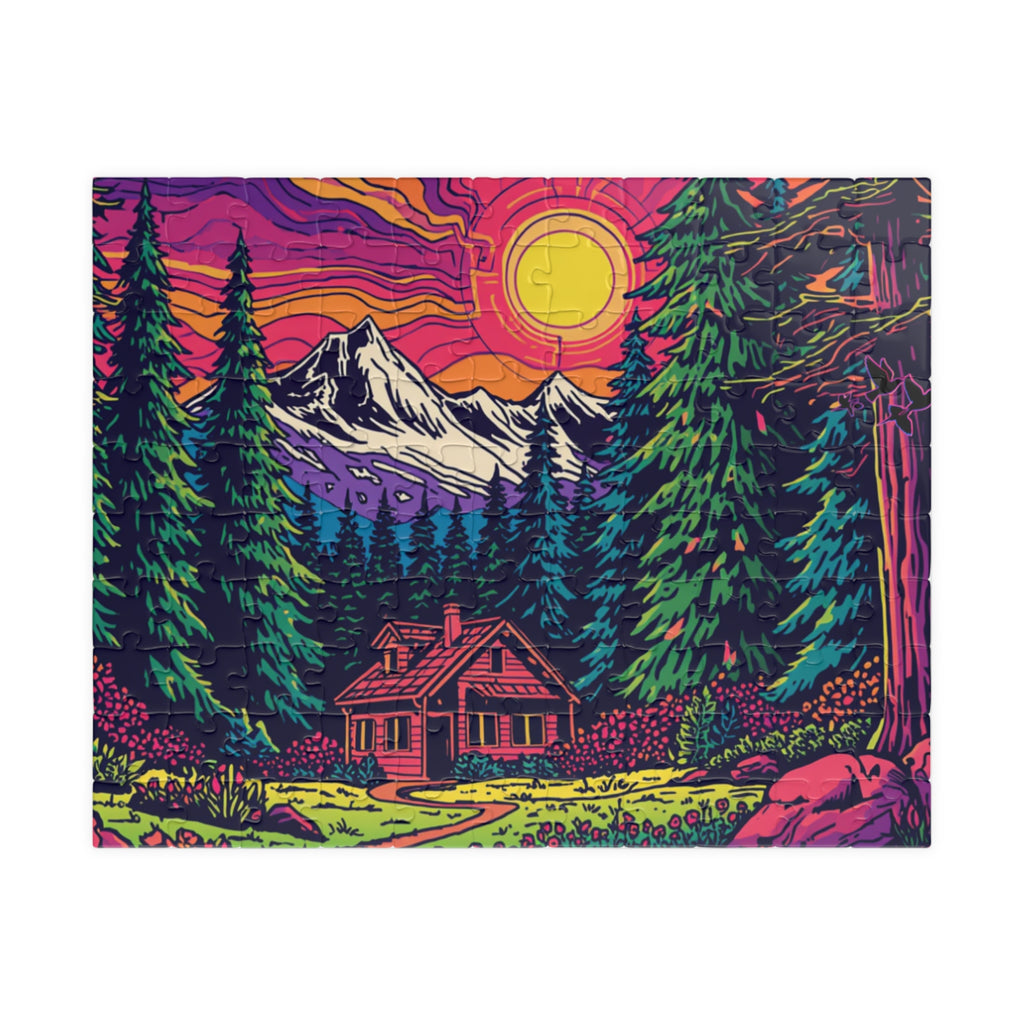 Jigsaw Puzzle | Scenic Neon Mountain Cabin Puzzle 110 or 252 Pieces