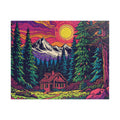 Jigsaw Puzzle | Scenic Neon Mountain Cabin Puzzle 110 or 252 Pieces