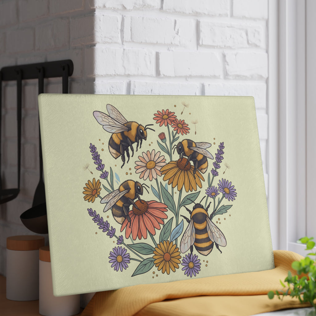 Glass Cutting Board | Bee and Wildflowers Kitchen Decor