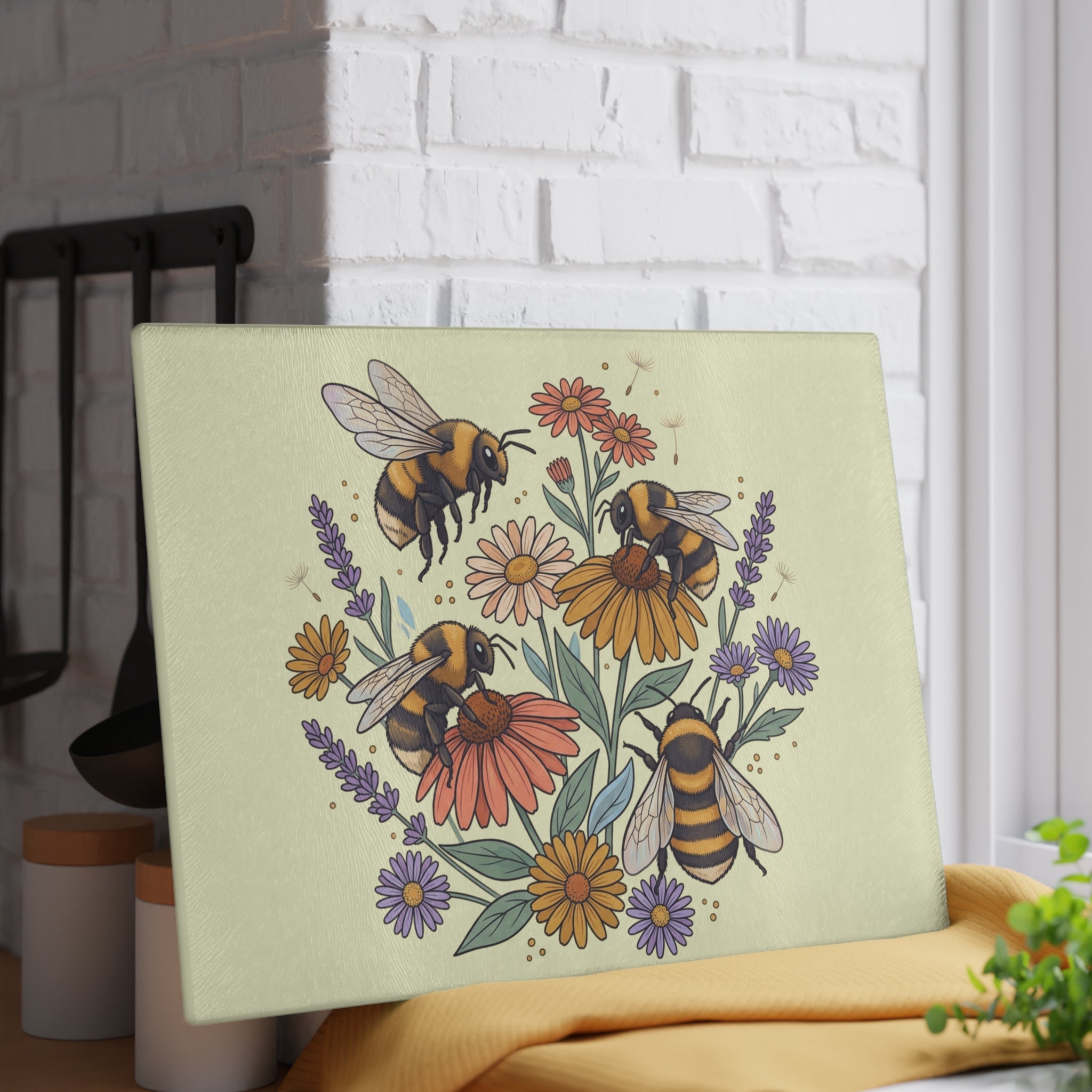 Glass Cutting Board | Bee and Wildflowers Kitchen Decor