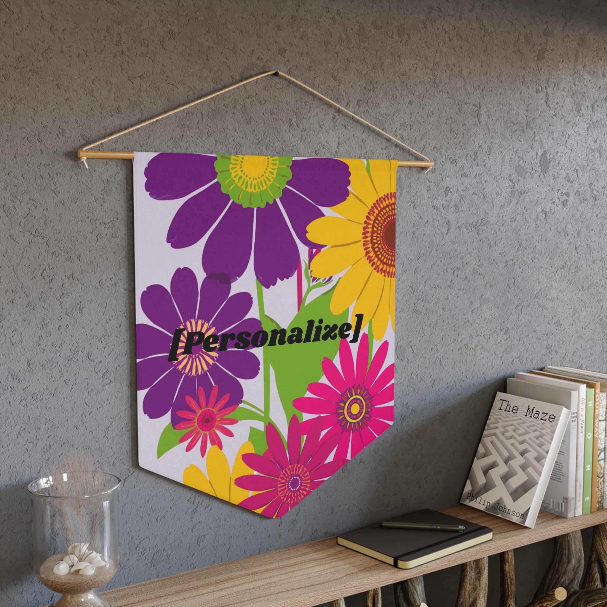 Pennant Banner | Personalizable Bright Oversized Flowers on Light Purple Decor