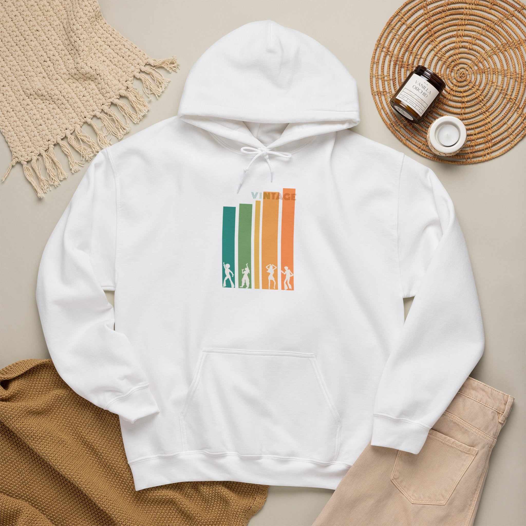 Hoodie | Colorful Retro Vertical Bars 'Vintage' Hooded Sweatshirt
