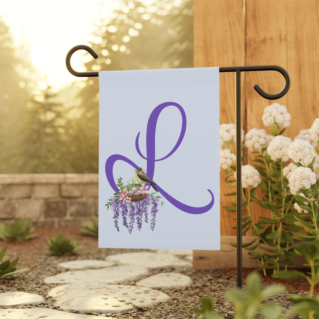 Home & Garden Banner | 'L' Monogram Wreath & Bird's Nest Floral Flag