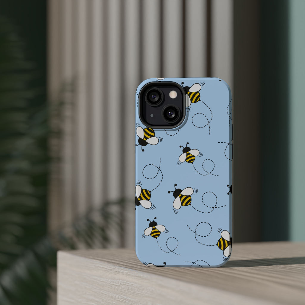 Phone Case | Sky Blue Bee Pattern Magnetic Impact-Resistant Phone Case