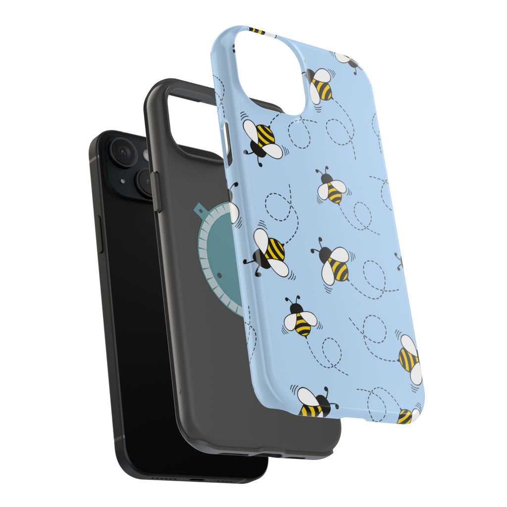 Phone Case | Sky Blue Bee Pattern Magnetic Impact-Resistant Phone Case
