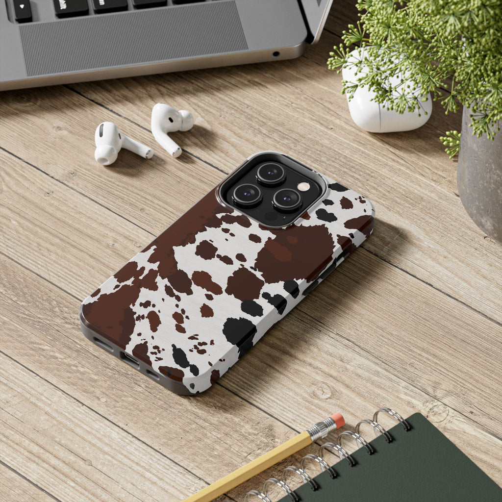 Phone Case | Brown & White Cowhide Pattern Tough Protective Cover