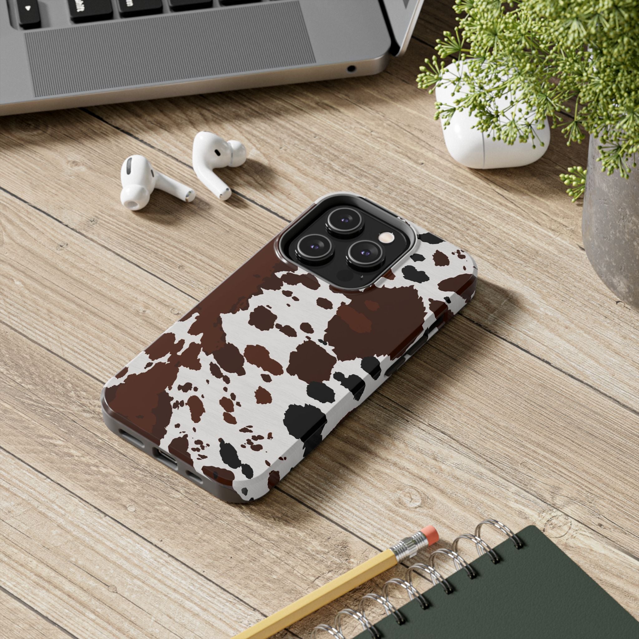 Phone Case | Brown & White Cowhide Pattern Tough Protective Cover
