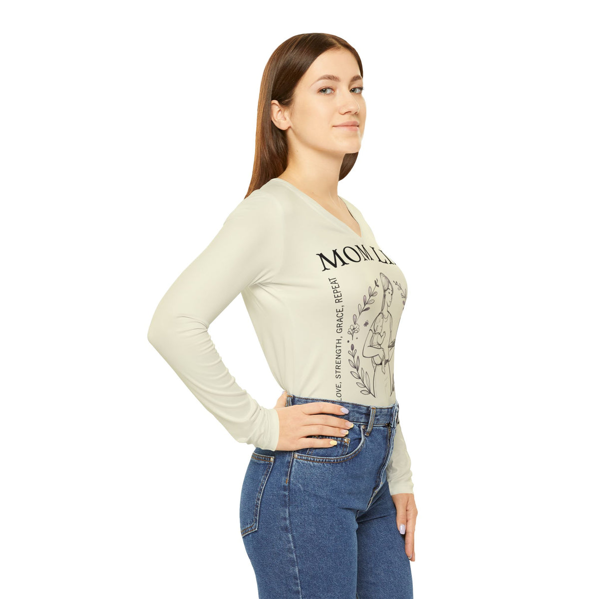 Pastel Lemon Mom Life Hustle Long Sleeve V-Neck Shirt