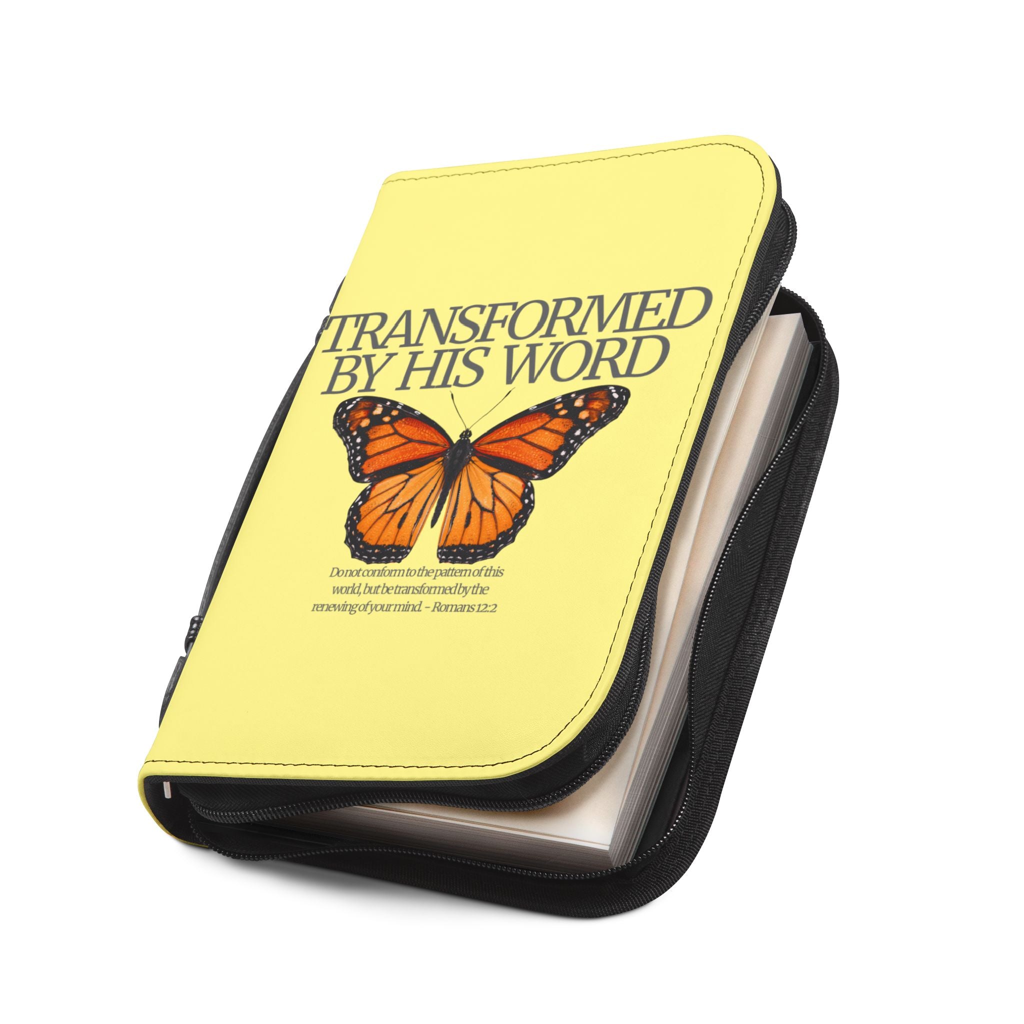 Bible Cover | Scripture 'Transformed By His Word' Butterfly Zippered Case