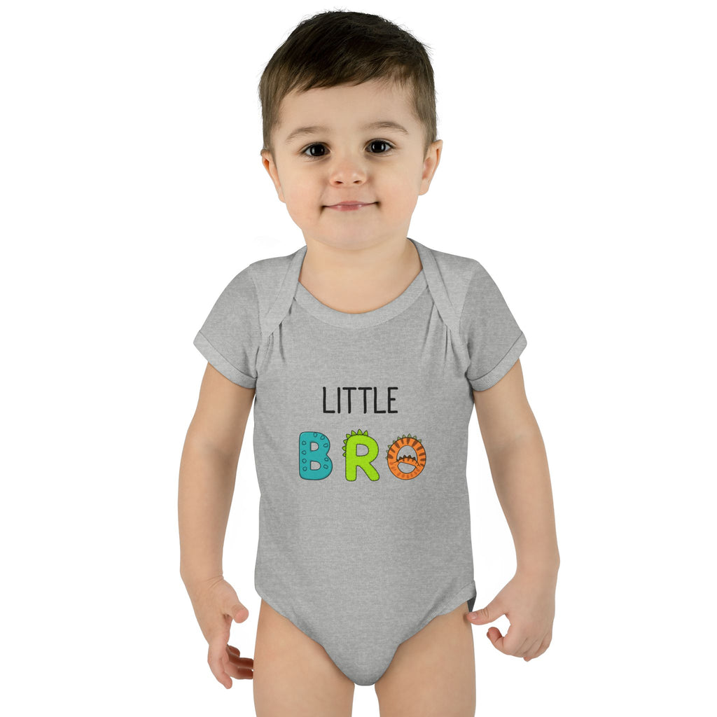 Baby Bodysuit | 'Little Bro' Sibling Infant Onesie with Colorful Dino Letters