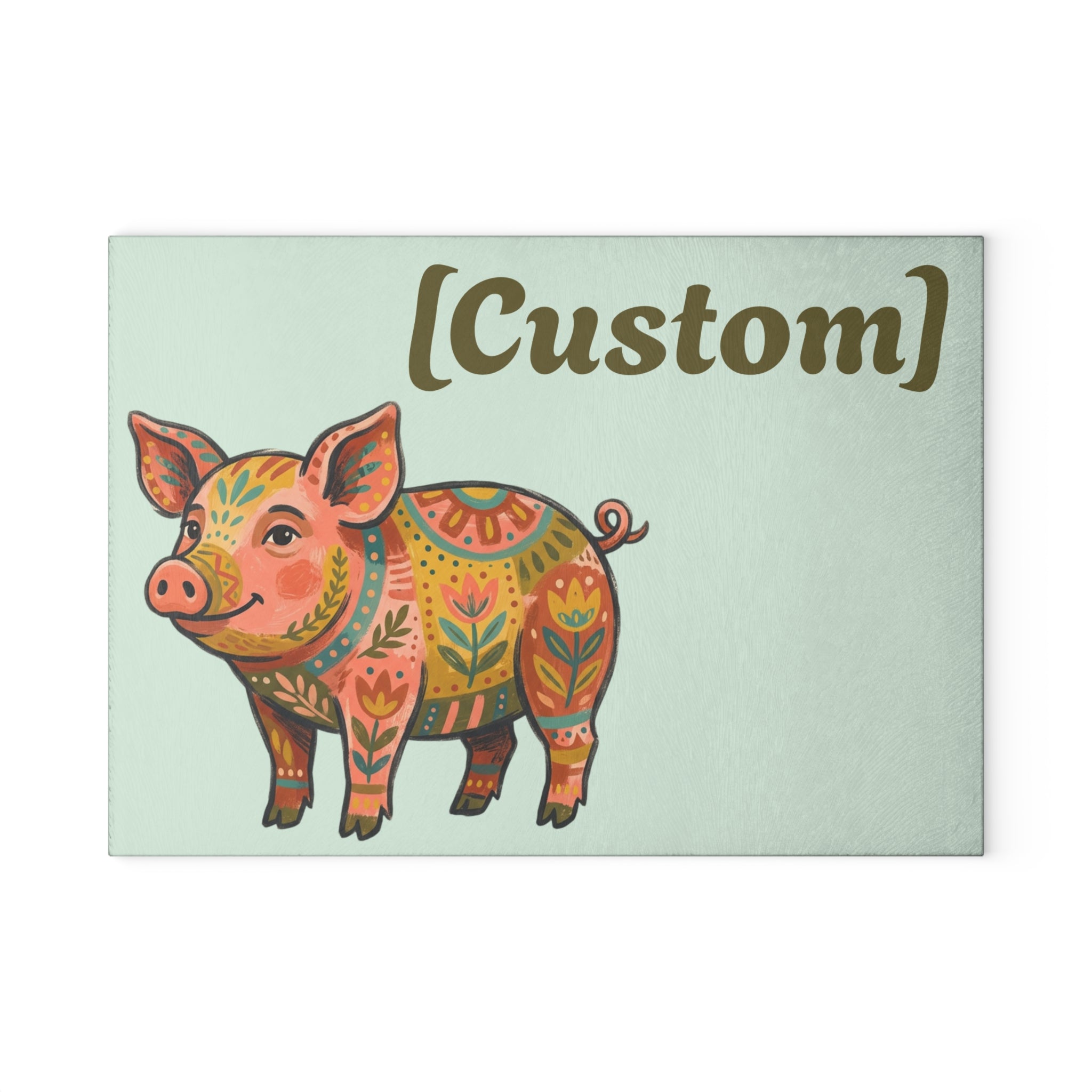 Glass Cutting Board | Customizable Floral Folk Art Pig Kitchen Decor