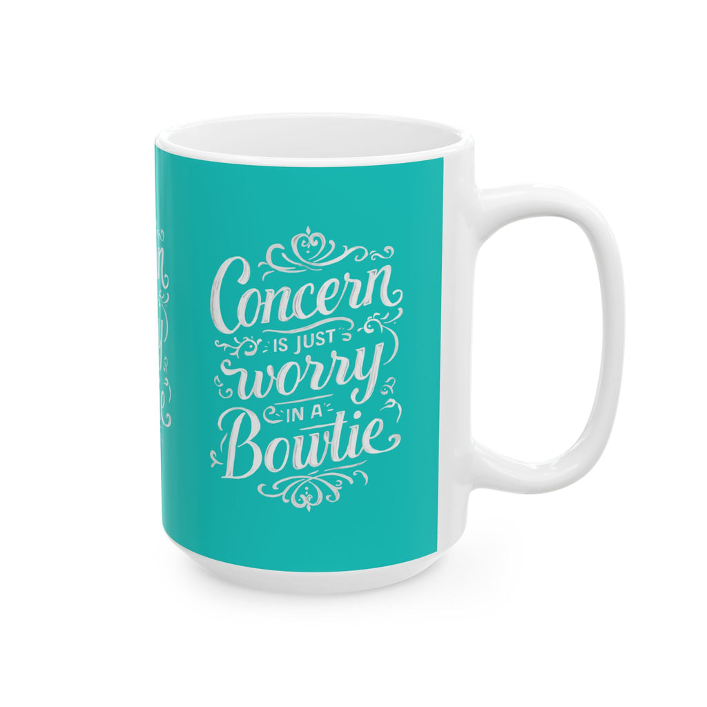 Coffee Mug | Teal Ceramic Mug 'Concern is Just Worry in a Bowtie'
