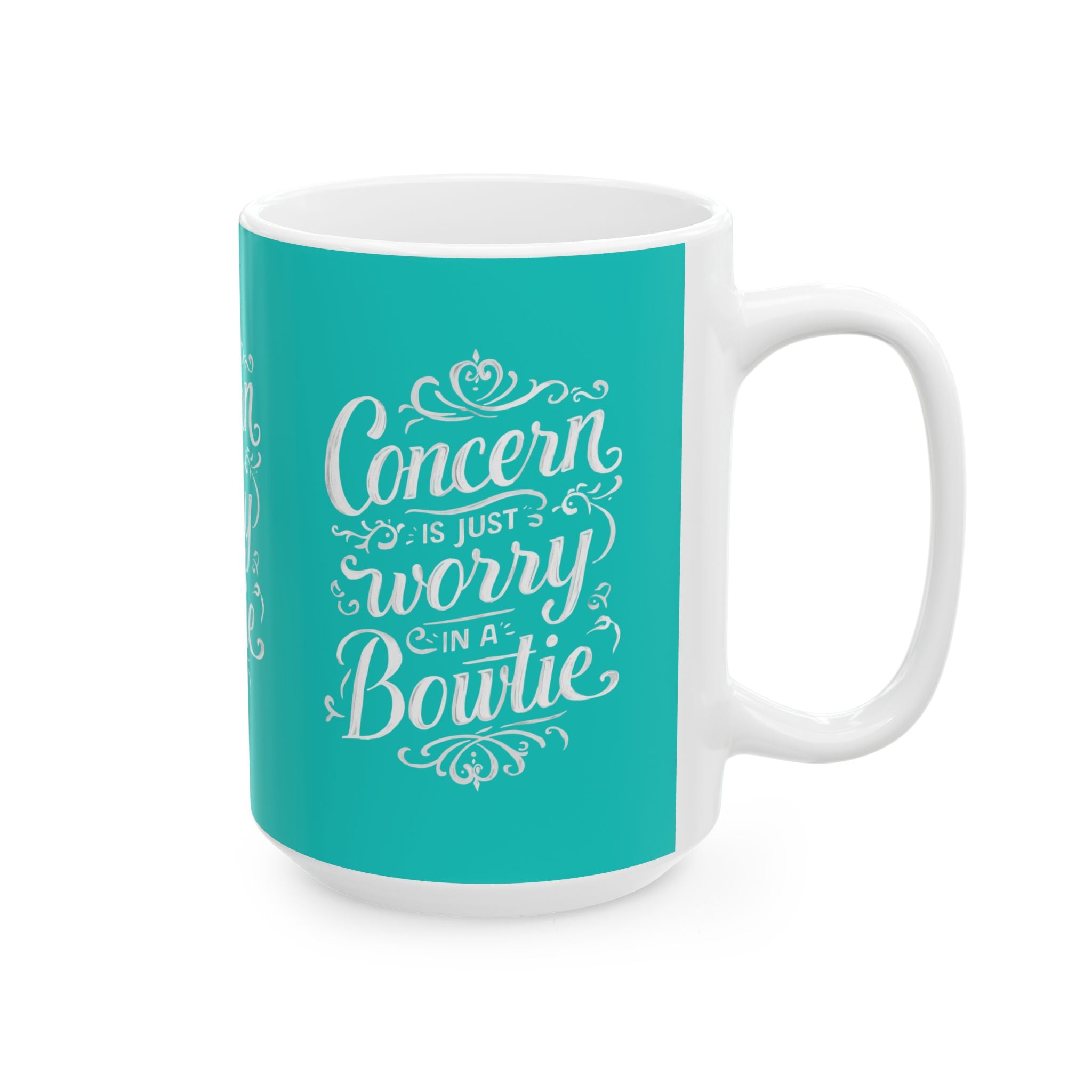 Coffee Mug | Teal Ceramic Mug 'Concern is Just Worry in a Bowtie'